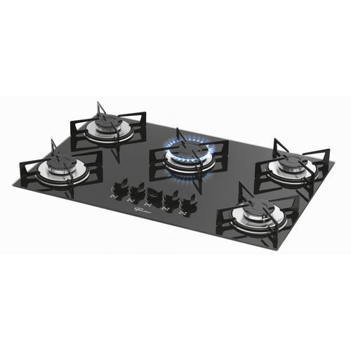 Cooktop a Gás Fischer 5 Bocas com Mesa de Vidro Preto – Bivolt