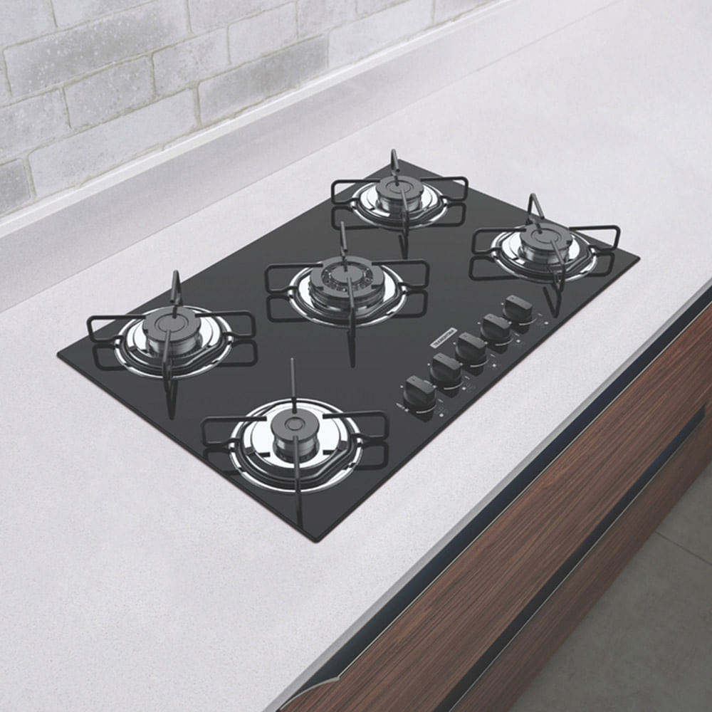 Cooktop à Gás Tramontina Brasil 5 Bocas Preto Bivolt