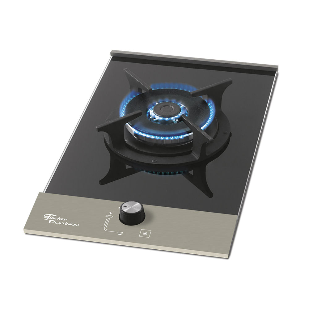 Cooktop a Gás Fischer 1 Boca Tripla Chama Mesa Vidro Platinium – Bivolt