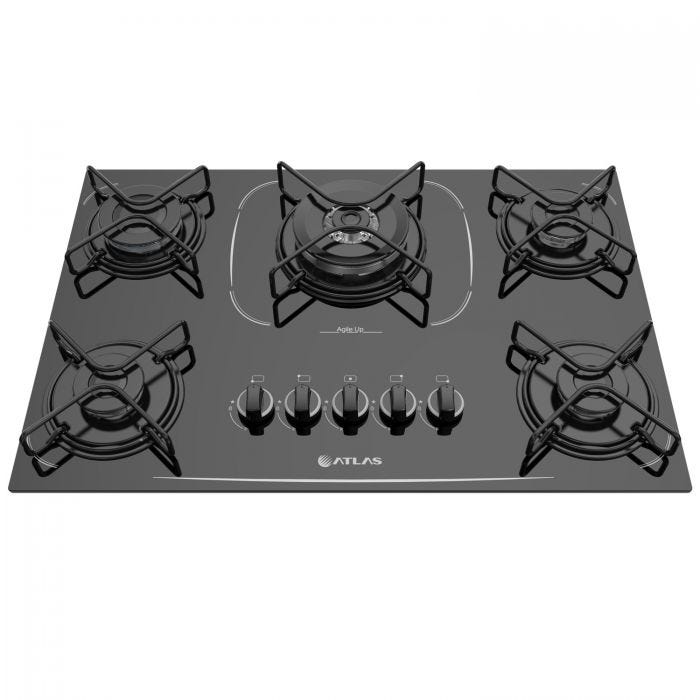 Cooktop Atlas 5 Bocas Agile Up Glass TC com Acendimento Superautomático e Mesa de Vidro Preto – Bivolt
