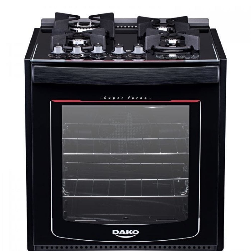 Fogão de Embutir Dako 4 Bocas Turbo Glass Preto - Bivolt