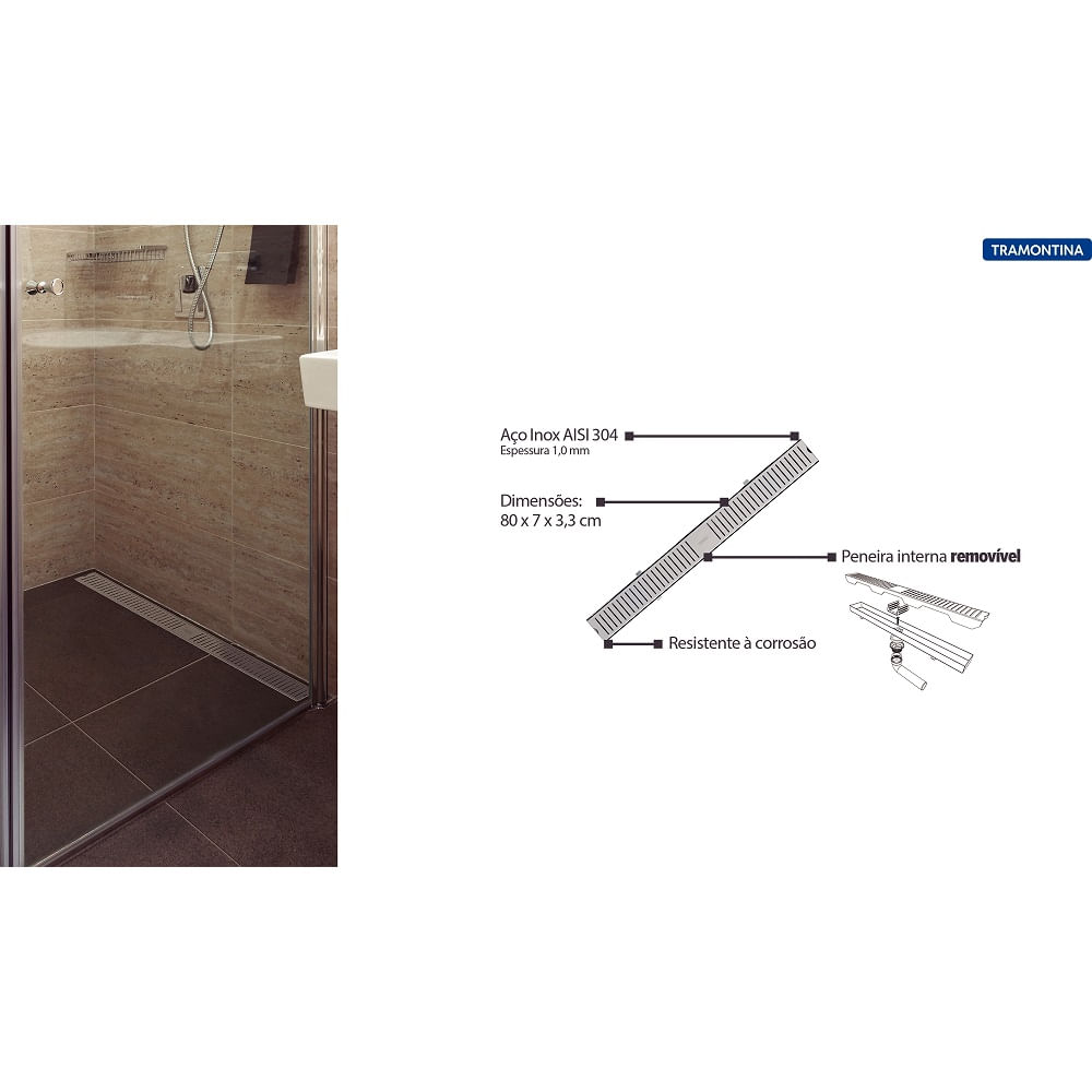 Ralo Slim Tramontina 80x7 cm em Aço Inox - Imagem 3