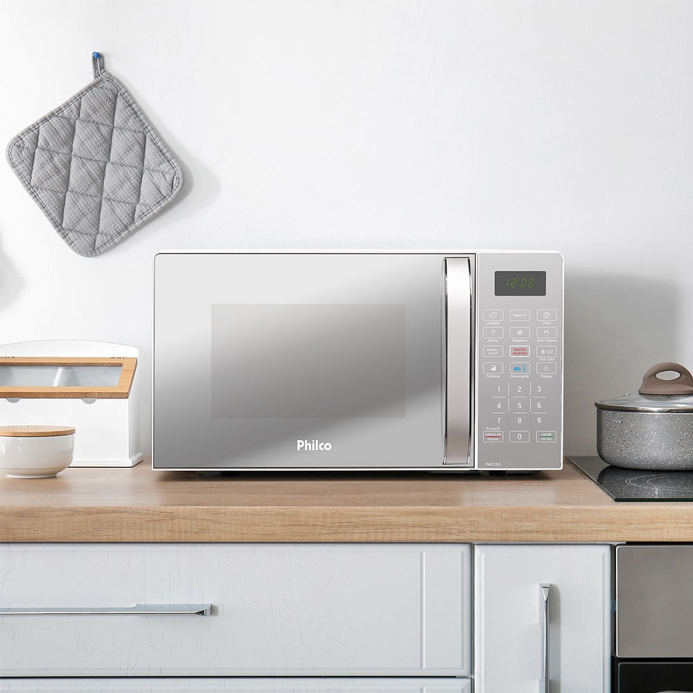 Micro-ondas Philco 20 Litros com Revestimento Limpa Fácil Porta Espelhada Branco PMO23EB – 220 Volts - Imagem 11