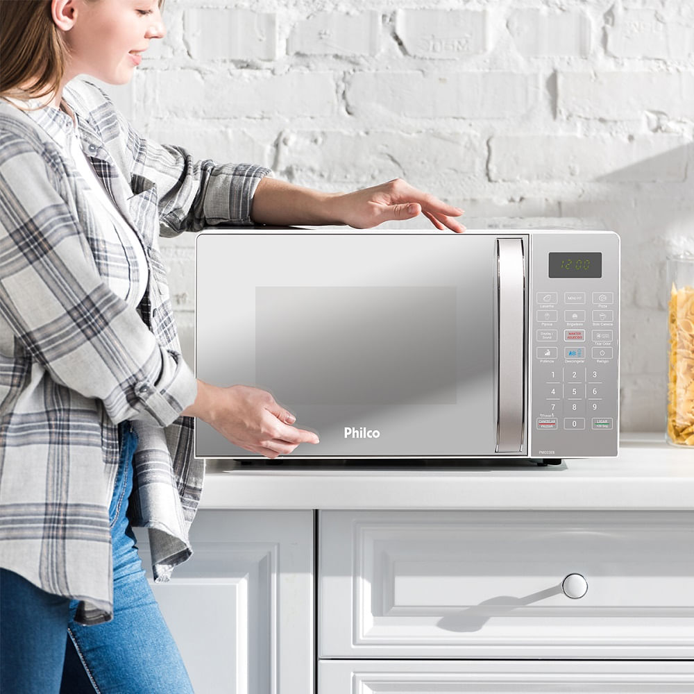Micro-ondas Philco 20 Litros com Revestimento Limpa Fácil Porta Espelhada Branco PMO23EB – 220 Volts - Imagem 12