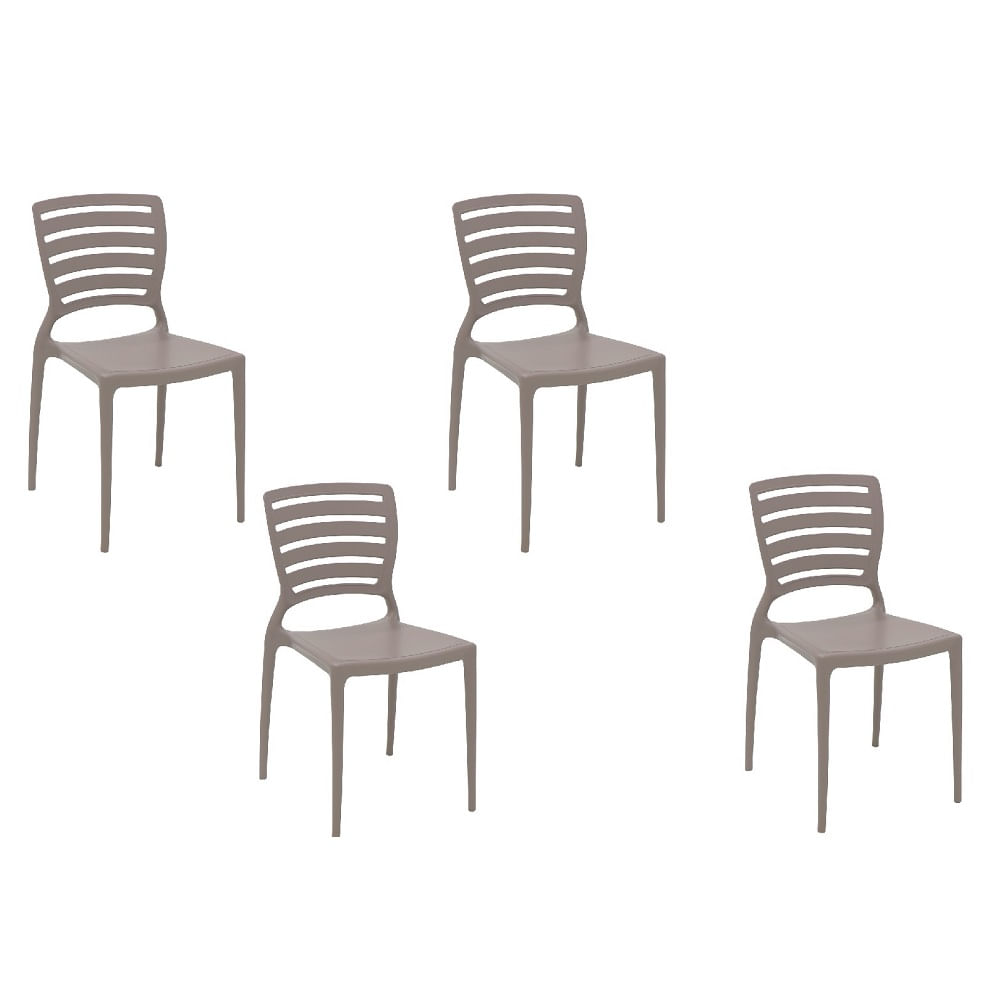 Conjunto de 4 Cadeiras Plásticas Tramontina Encosto Vazado Sofia Camurça