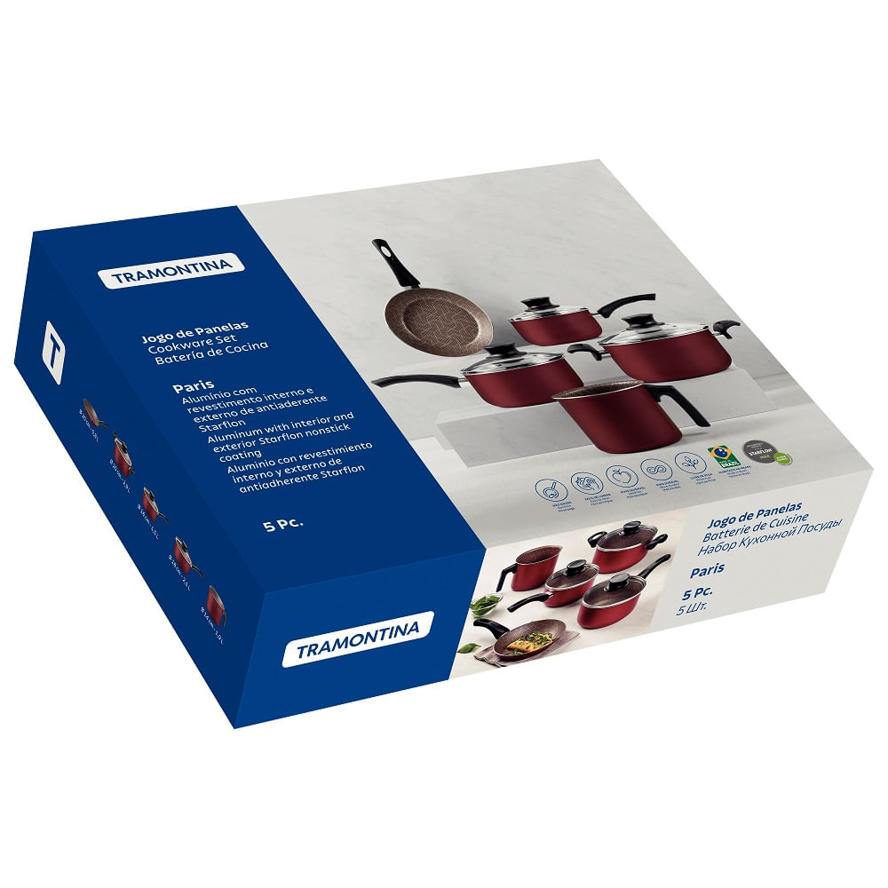 Jogo de Panelas Tramontina 5 Peças Paris em Alumínio com Revestimento Antiaderente Starflon Max Vermelho - Imagem 7