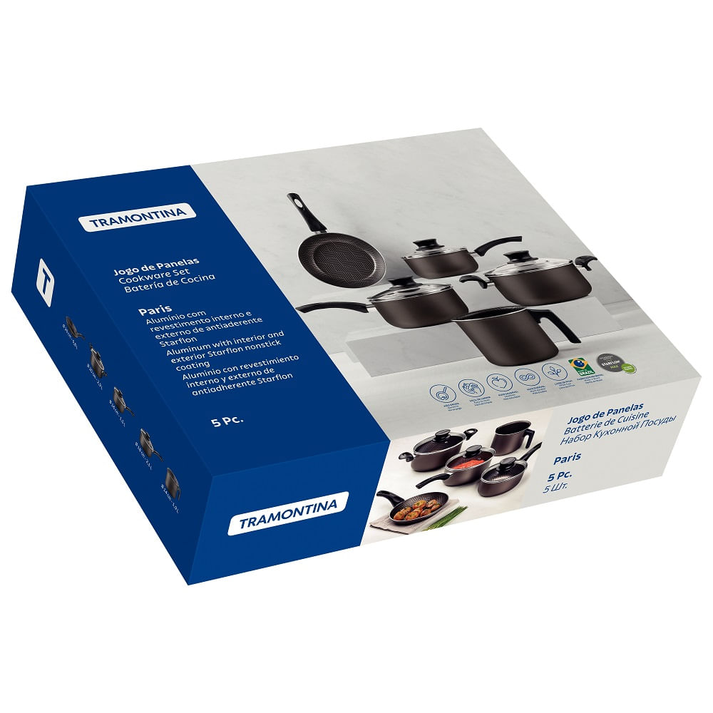 Jogo de Panelas Tramontina 5 Peças Paris em Alumínio com Revestimento Antiaderente Starflon Max Grafite - Imagem 7