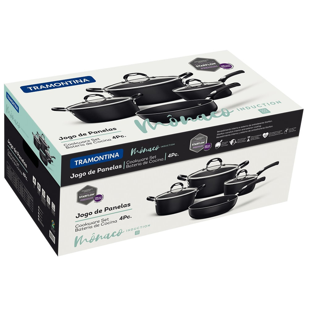Jogo de Panelas Tramontina 4 Peças Mônaco Induction em Alumínio com Revestimento Antiaderente Starflon Premium Preto - Imagem 6