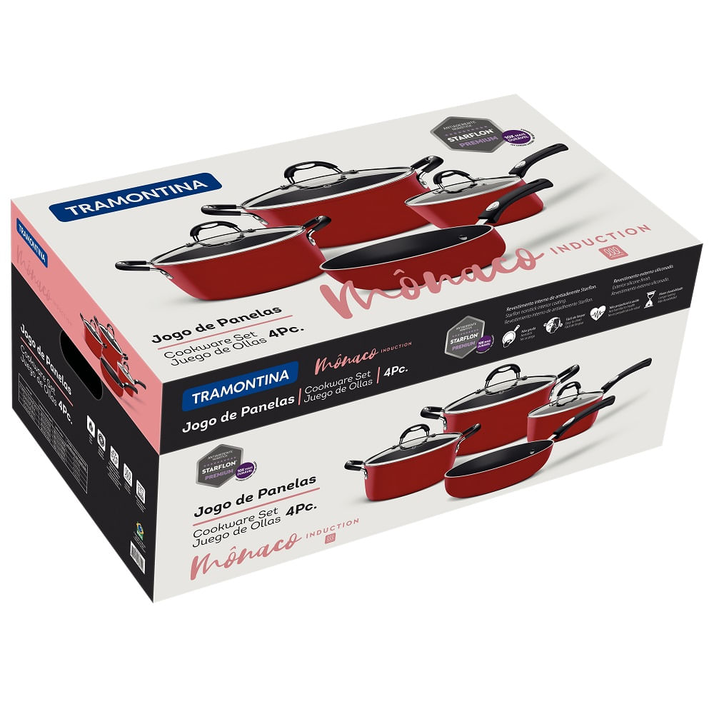 Jogo de Panelas Tramontina 4 Peças Mônaco Induction em Alumínio com Revestimento Interno Antiaderente Starflon Premium e Externo de Silicone Vermelho - Imagem 6