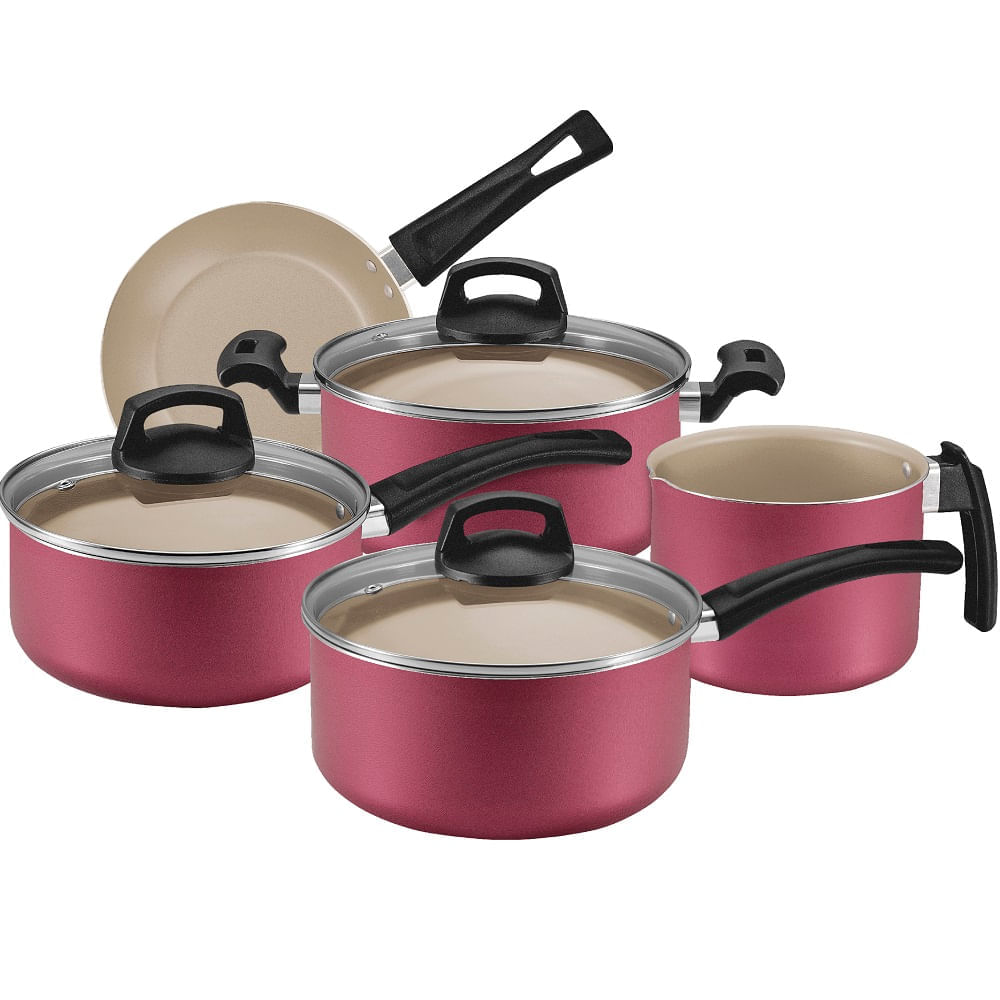 Jogo de Panelas Panelux 5 Peças Premium Revestimento Interno e Externo Antiaderente Cereja