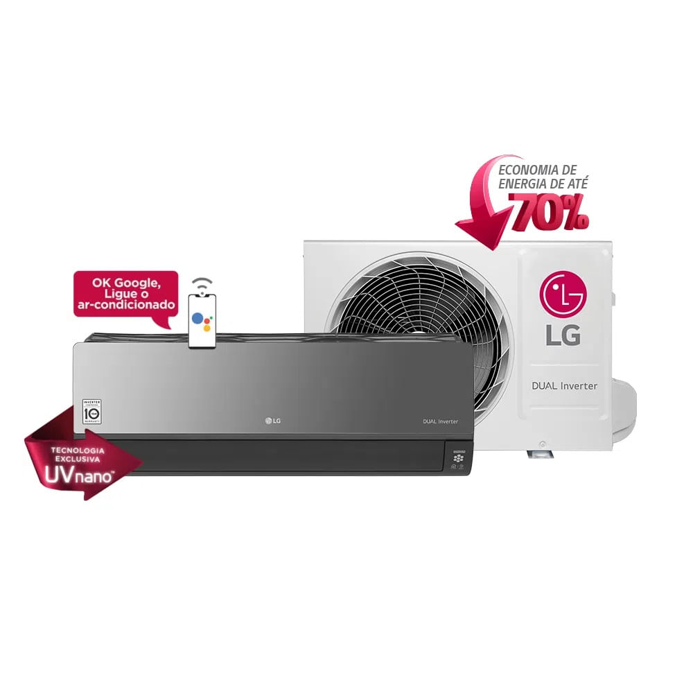 Ar Condicionado Split Hi Wall Inverter LG Dual Voice Artcool UVnano 24000 BTU/h Quente e Frio S4NW24K2RXD.EB2GAMZ -  220 Volts
