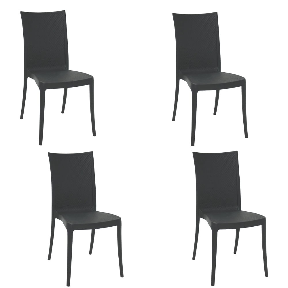 Conjunto de 4 Cadeiras Plásticas Tramontina Laura Ratan Preta