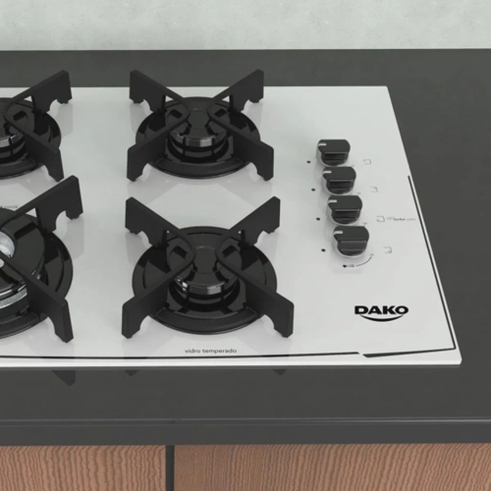 Cooktop Dako 4 Bocas Glass Turbo Cook com Mesa de Vidro e Tripla Chama Branco – Bivolt - Imagem 2