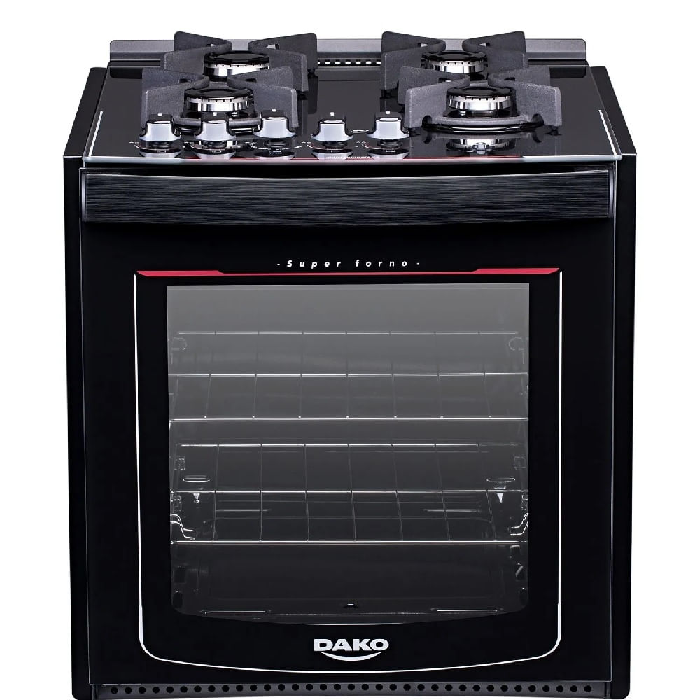 Fogão de Embutir Dako 4 Bocas Turbo Glass Preto - Bivolt