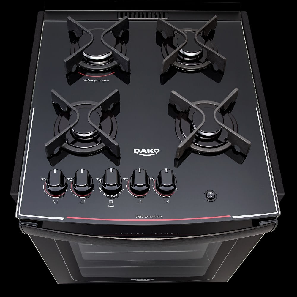 Fogão de Embutir Dako 4 Bocas Turbo Glass Preto - Bivolt - Imagem 6