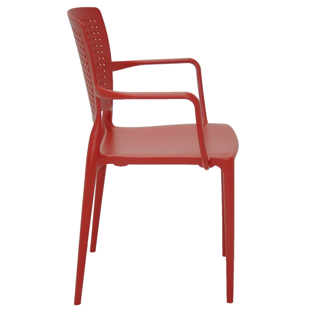 Conjunto de 4 Cadeiras Plásticas Tramontina Safira em Polipropileno e Fibra de Vidro com Braços Vermelho - Imagem 3