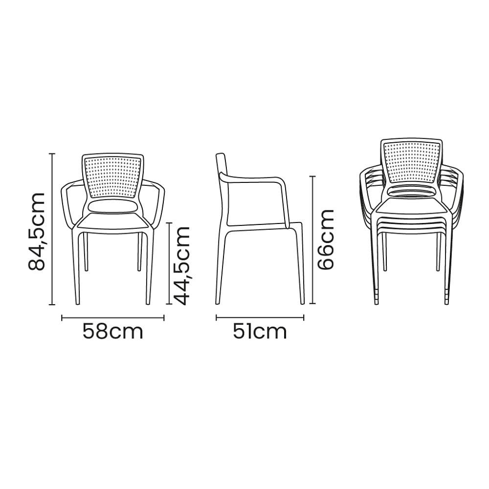Conjunto de 4 Cadeiras Plásticas Tramontina Safira em Polipropileno e Fibra de Vidro com Braços Vermelho - Imagem 8