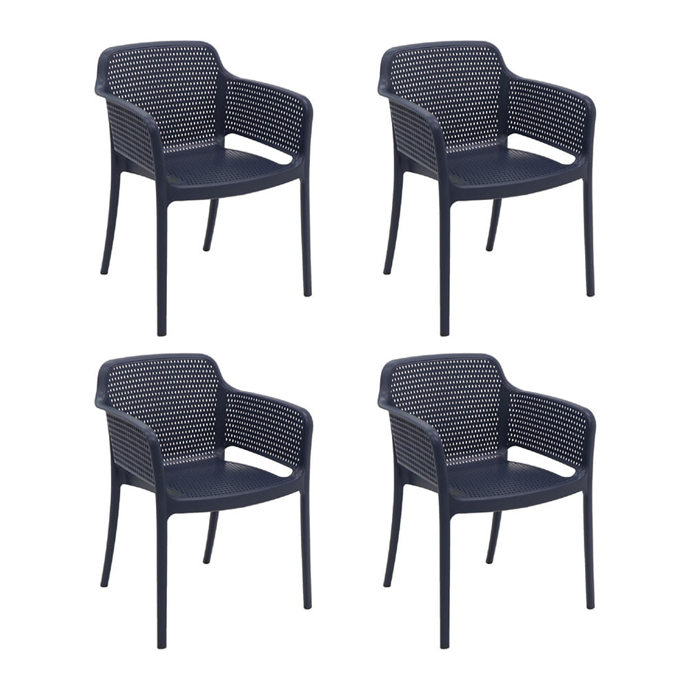 Conjunto de 4 Cadeiras Tramontina Gabriela Fibra de Vidro Azul Navy