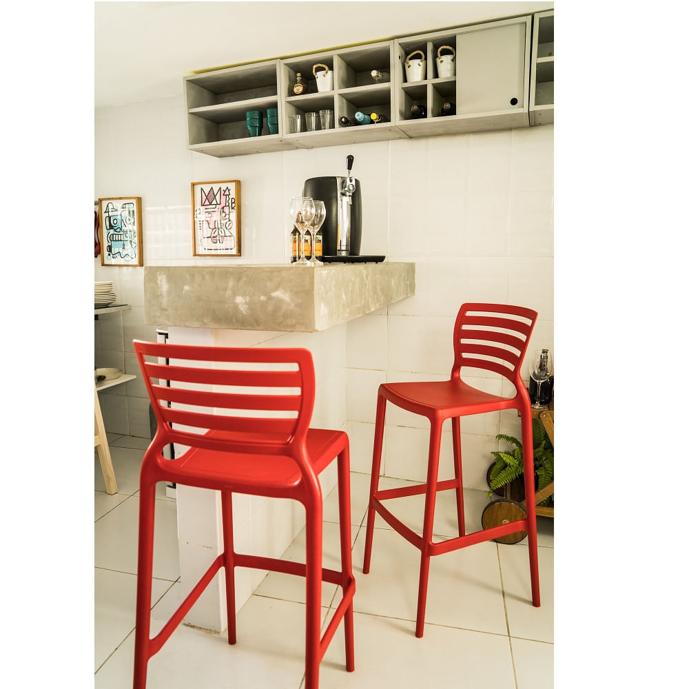Conjunto de 4 Cadeiras Plásticas Tramontina Sofia Alta Bar em Polipropileno e Fibra de Vidro Vermelho - Imagem 9
