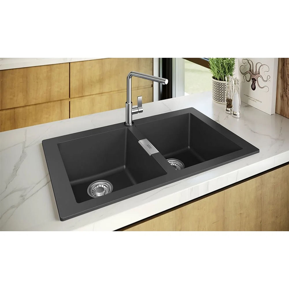 Cuba Dupla de Sobrepor Franke 86x51x20cm Sirius 620 Tectonite Carbono Black - Imagem 2