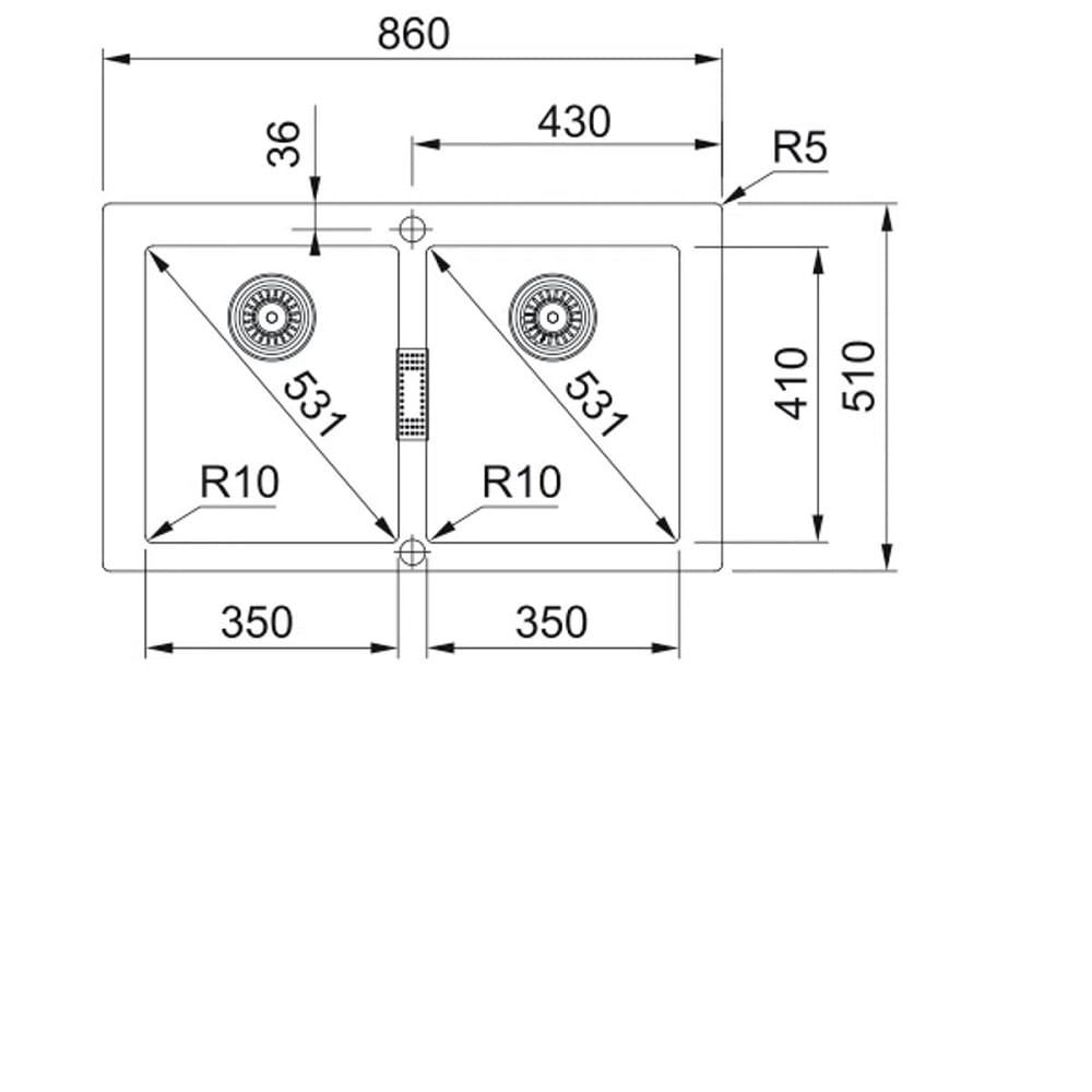 Cuba Dupla de Sobrepor Franke 86x51x20cm Sirius 620 Tectonite Carbono Black - Imagem 3