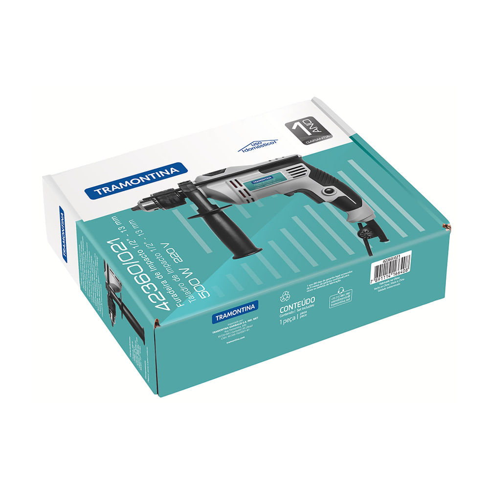 Furadeira de Impacto Tramontina 1/2" com Empunhadura Auxiliar Velocidade Variável e Sistema de Reversão Branca – 220 Volts - Imagem 2