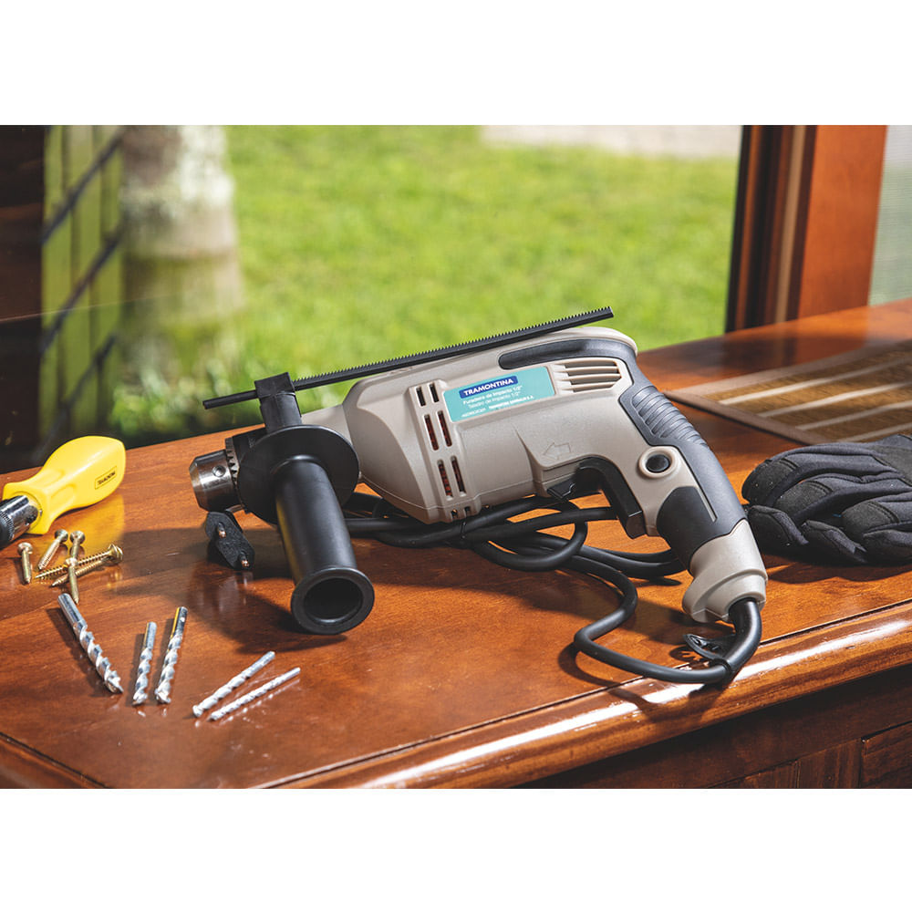 Furadeira de Impacto Tramontina 1/2" com Empunhadura Auxiliar Velocidade Variável e Sistema de Reversão Branca – 220 Volts - Imagem 3