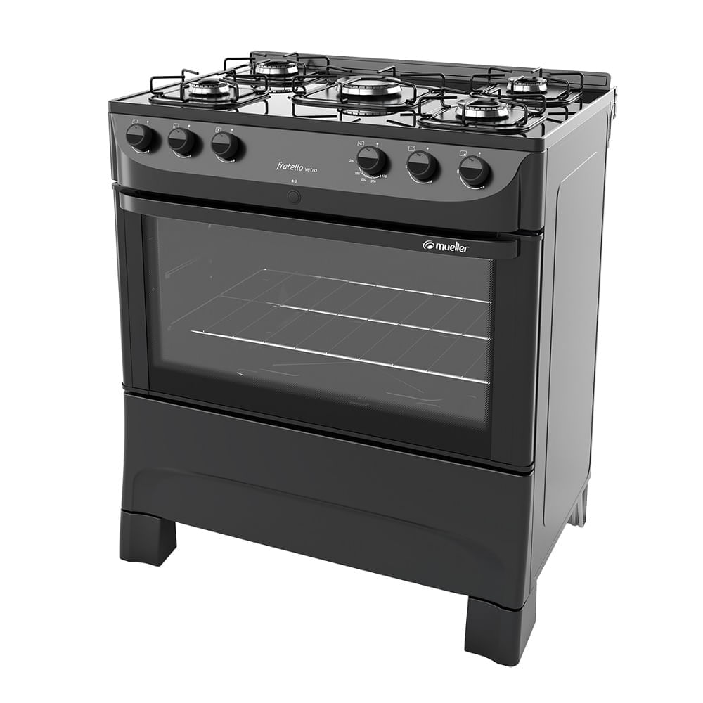Fogão de Piso Mueller 5 Bocas Fratello Vetro com Mesa de Vidro Preto - Bivolt - Imagem 3