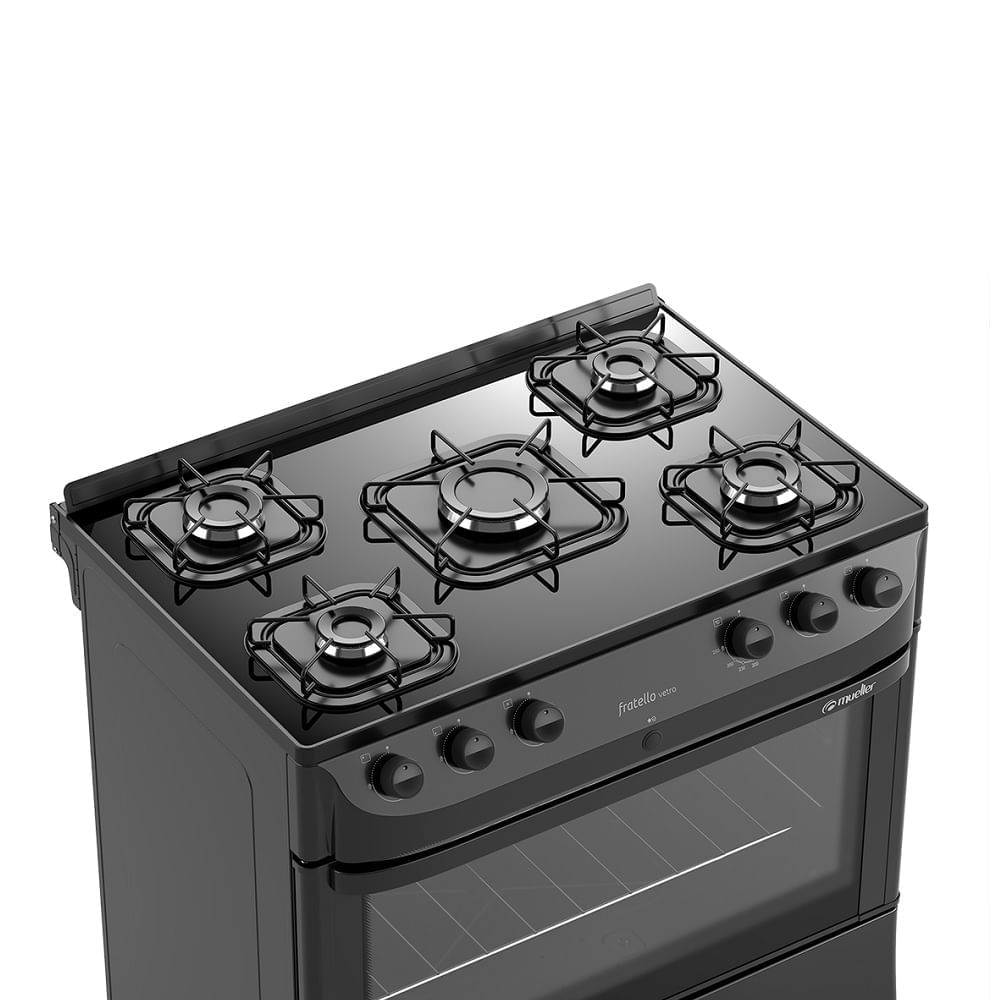 Fogão de Piso Mueller 5 Bocas Fratello Vetro com Mesa de Vidro Preto - Bivolt - Imagem 4