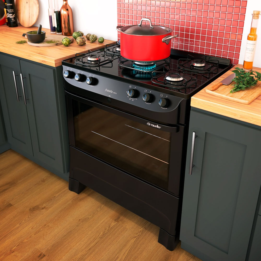 Fogão de Piso Mueller 5 Bocas Fratello Vetro com Mesa de Vidro Preto - Bivolt - Imagem 10