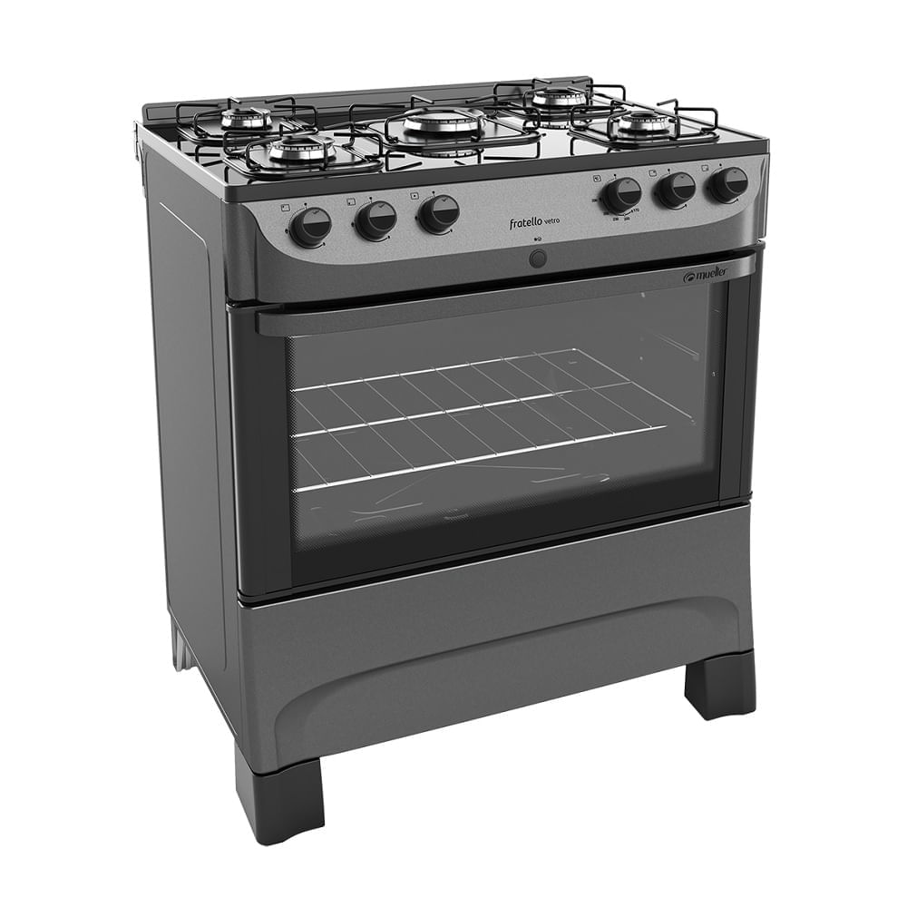 Fogão de Piso Mueller 5 Bocas Fratello Vetro com Mesa de Vidro Grafite - Bivolt - Imagem 2