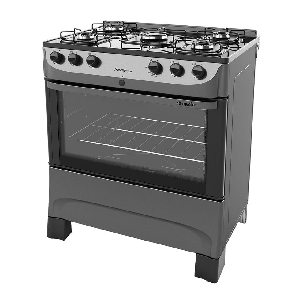 Fogão de Piso Mueller 5 Bocas Fratello Vetro com Mesa de Vidro Grafite - Bivolt - Imagem 3