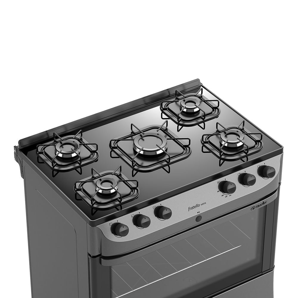 Fogão de Piso Mueller 5 Bocas Fratello Vetro com Mesa de Vidro Grafite - Bivolt - Imagem 4