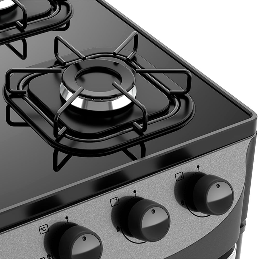 Fogão de Piso Mueller 5 Bocas Fratello Vetro com Mesa de Vidro Grafite - Bivolt - Imagem 8