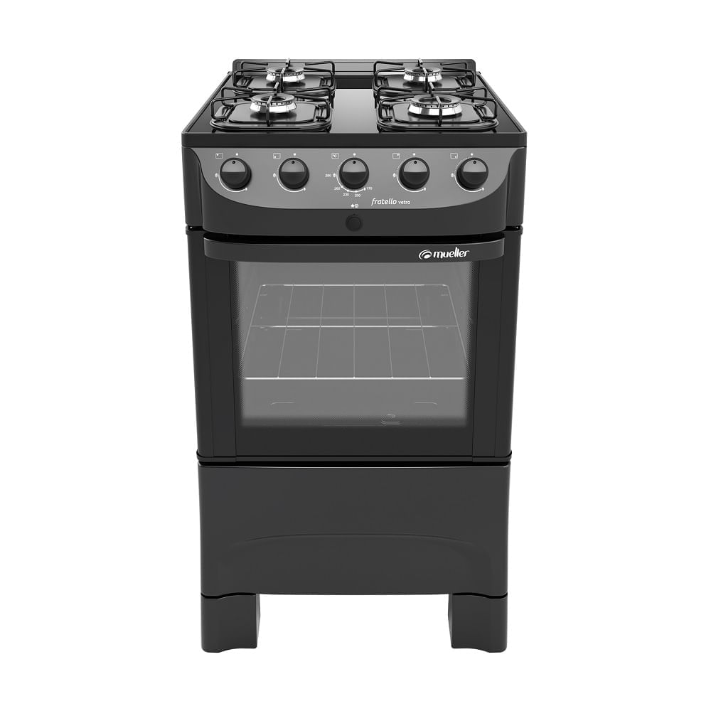 Fogão de Piso Mueller 4 bocas com mesa de vidro Fratello Vetro Preto – Bivolt