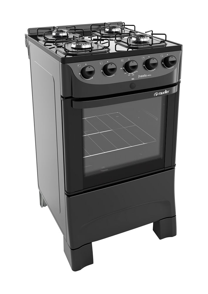 Fogão de Piso Mueller 4 bocas com mesa de vidro Fratello Vetro Preto – Bivolt - Imagem 2