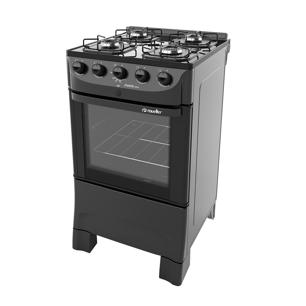 Fogão de Piso Mueller 4 bocas com mesa de vidro Fratello Vetro Preto – Bivolt - Imagem 3