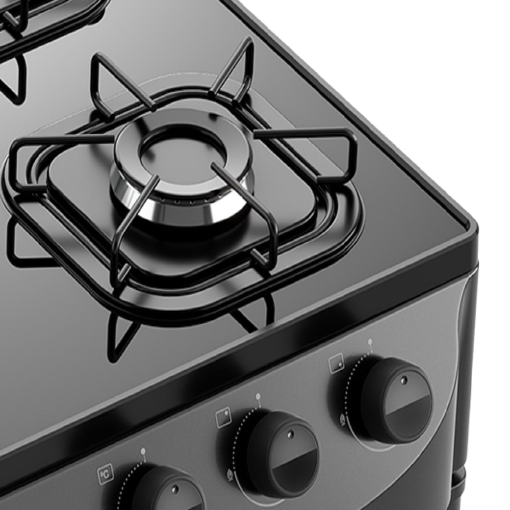 Fogão de Piso Mueller 4 bocas com mesa de vidro Fratello Vetro Preto – Bivolt - Imagem 6