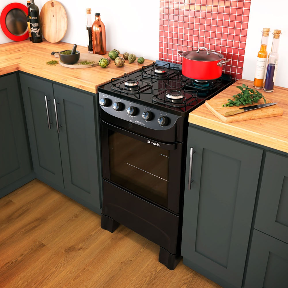 Fogão de Piso Mueller 4 bocas com mesa de vidro Fratello Vetro Preto – Bivolt - Imagem 9