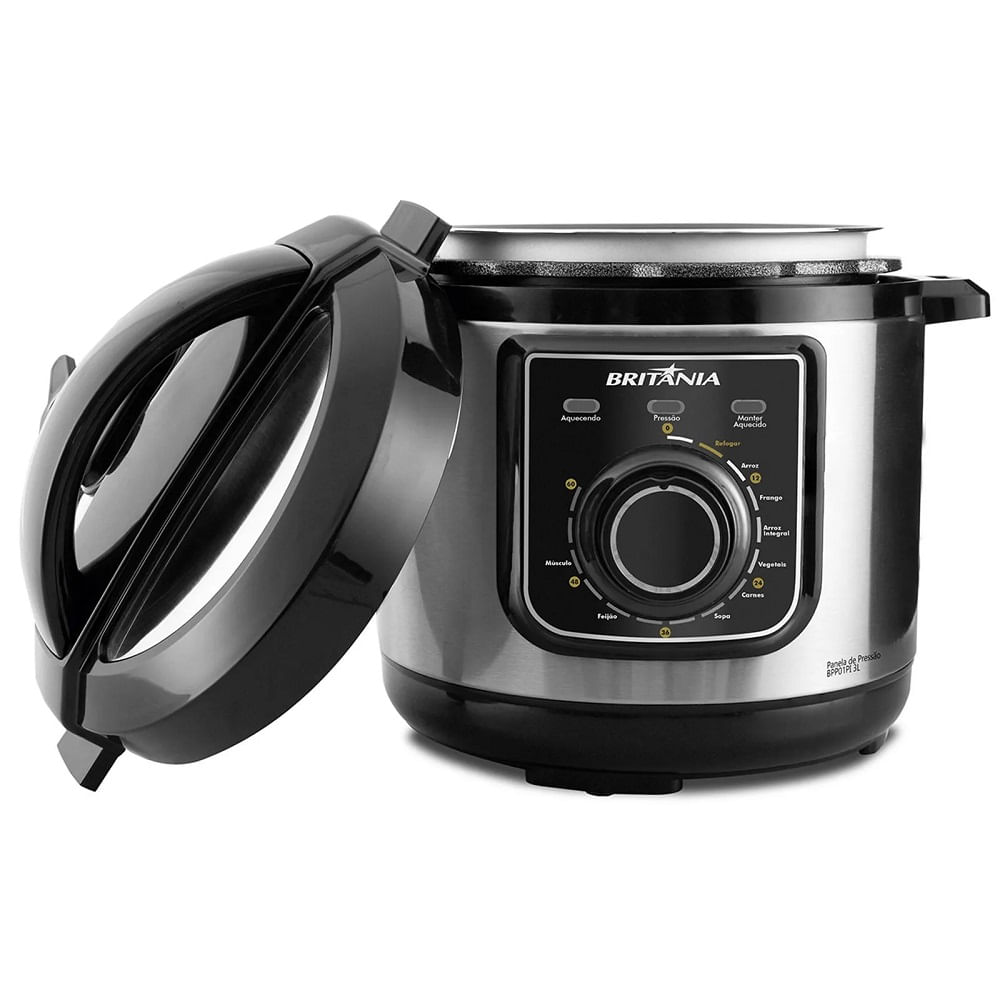 Panela de Pressão Britânia 3 Litros Multifuncional Preta/Inox BPP01PI – 127 Volts - Imagem 3