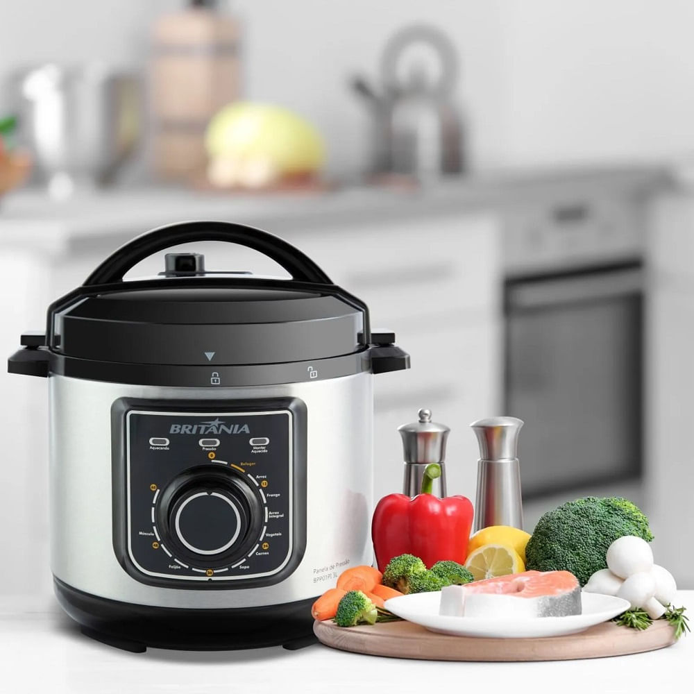 Panela de Pressão Britânia 3 Litros Multifuncional Preta/Inox BPP01PI – 127 Volts - Imagem 5