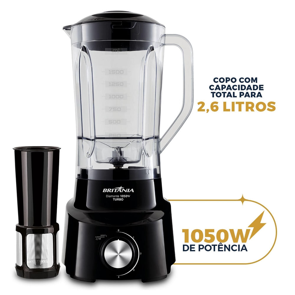 Liquidificador Britânia 1050W 2,65 Litros 4 Velocidades + Pulsar Preto Diamante 800 – 220 Volts - Imagem 6