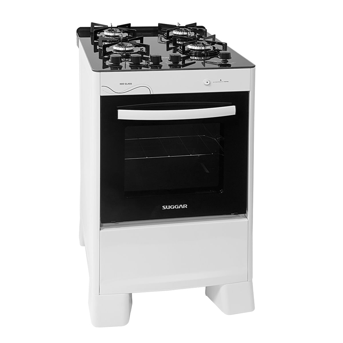 Fogão de Piso Suggar 4 Bocas Mesa de Vidro Neo Glass Branco – Bivolt - Imagem 2