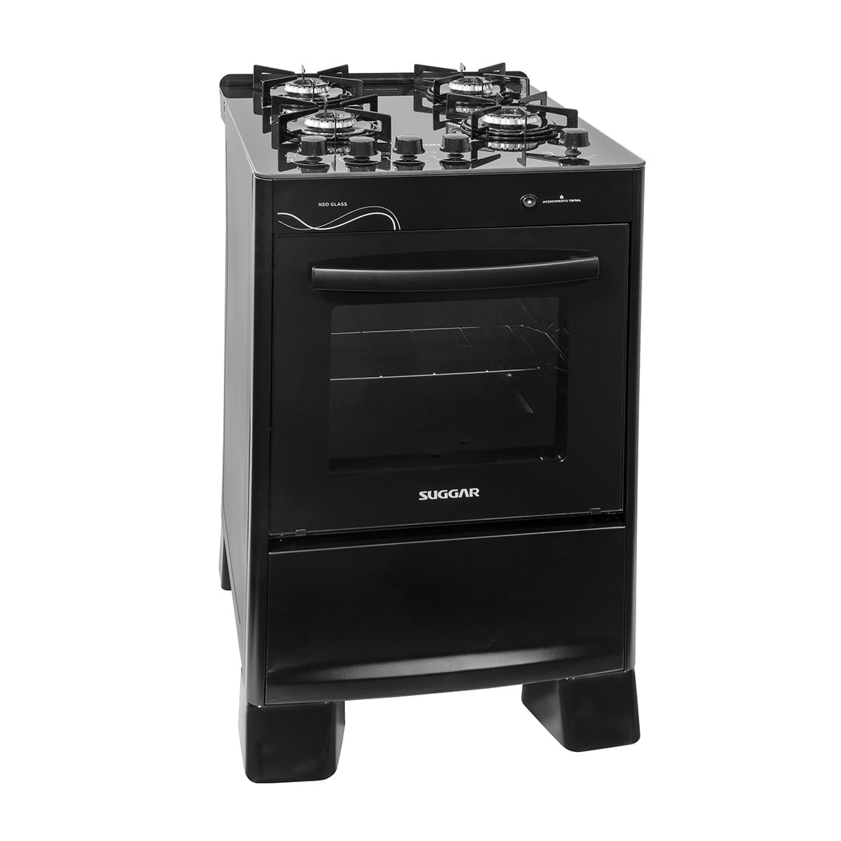 Fogão de Piso Suggar 4 Bocas Mesa de Vidro Neo Glass Preto – Bivolt - Imagem 2