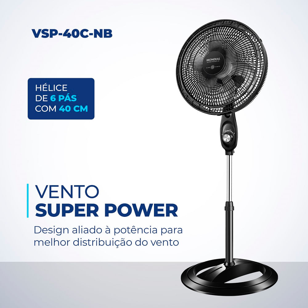 Ventilador de Coluna Mondial 40cm Preto VSP-40C-NB – 220 Volts - Imagem 2