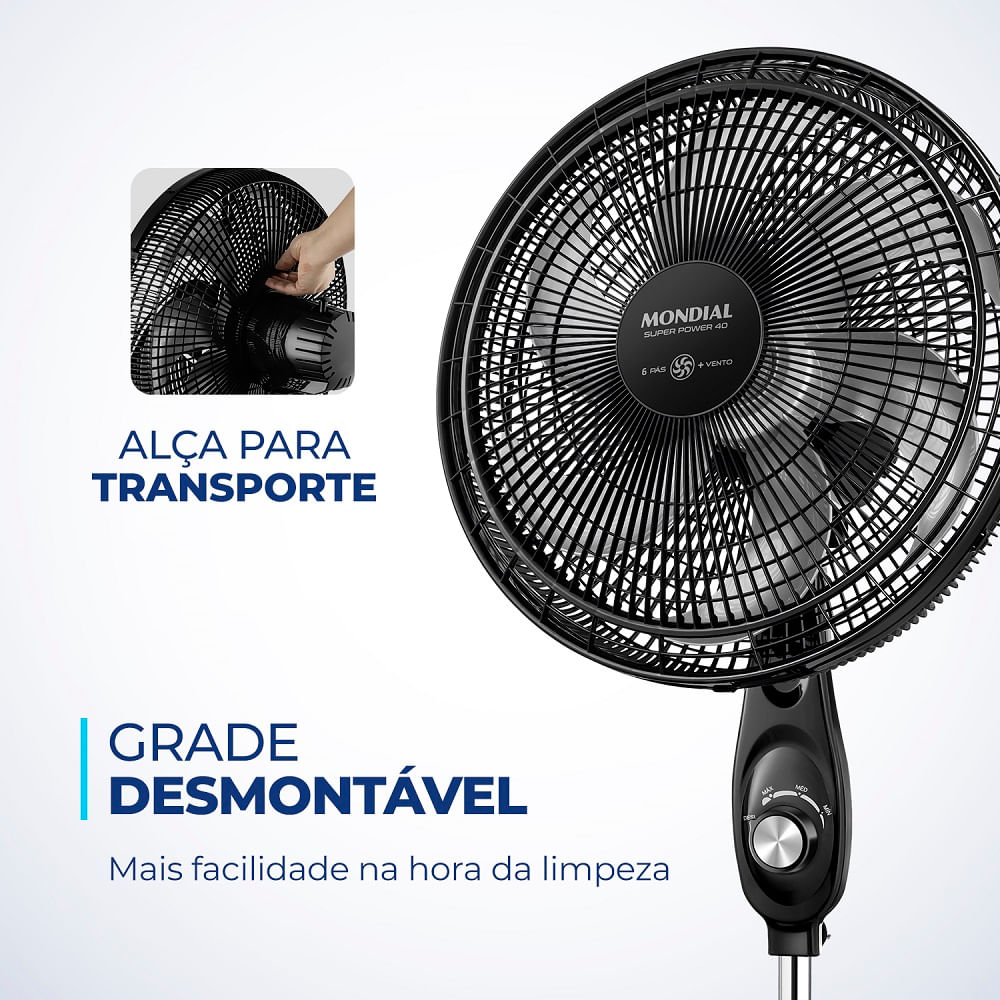 Ventilador de Coluna Mondial 40cm Preto VSP-40C-NB – 220 Volts - Imagem 6