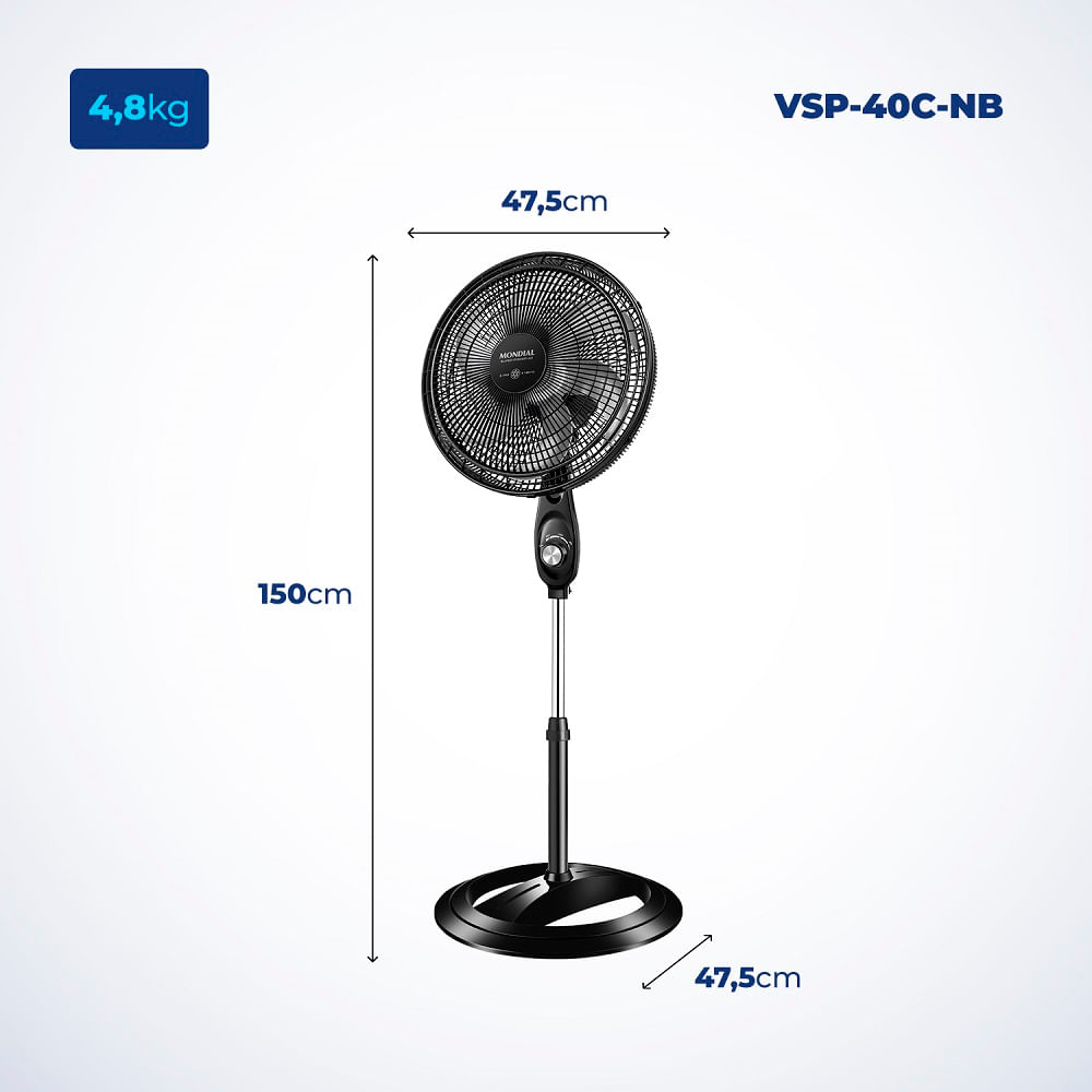Ventilador de Coluna Mondial 40cm Preto VSP-40C-NB – 220 Volts - Imagem 7