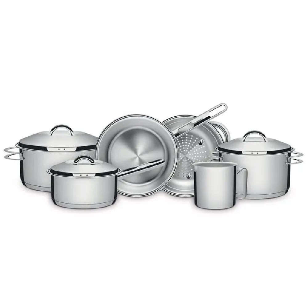 Jogo de Panelas Tramontina Solar 6 Peças em Aço Inox com Fundo Triplo