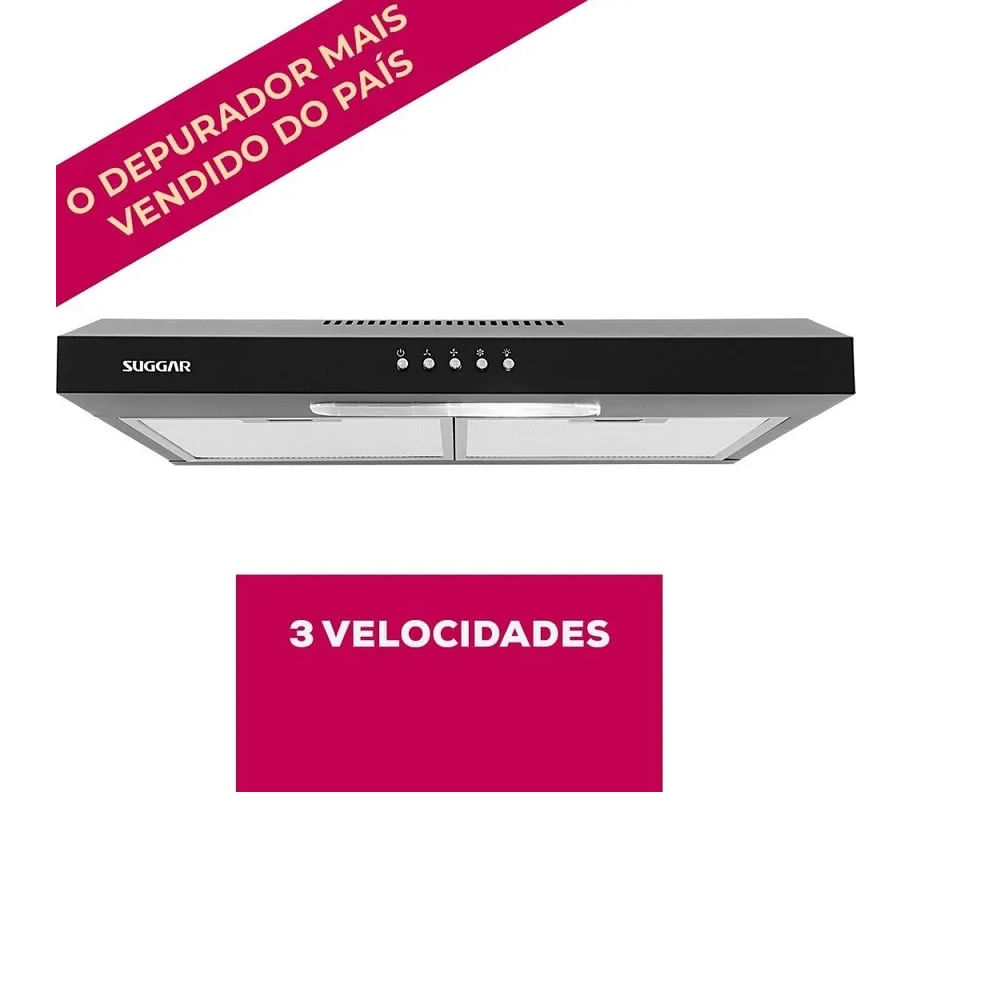 Depurador de Ar Suggar Slim 60cm Preto DPS161PT – 127 Volts - Imagem 5