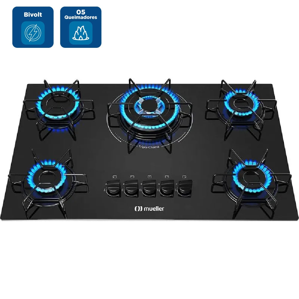 Cooktop a Gás Mueller 5 Bocas Tripla Chama Preto MCG135BG1 – Bivolt - Imagem 2